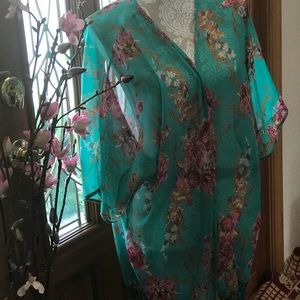 VTG KIMONO COVER UP SHEER FRINGED RAYON Sz S-M